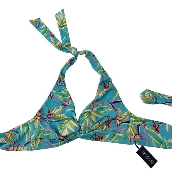 Figleaves Pattaya Turquoise Tropical Print Soft Halter Bikini Top - Picture 1 of 3